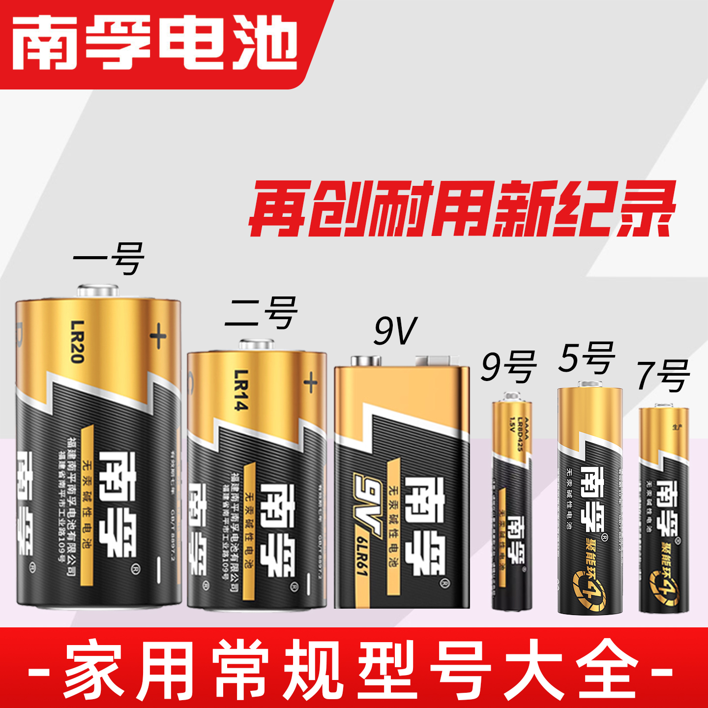 南孚碱性电池1号9v方形aaaa五号