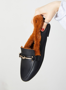 ORiental TRaffic早秋新款日系金属配饰通勤单鞋人造毛保暖单鞋女