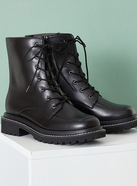 ORiental TRaffic日系系带时尚圆头短筒粗跟短靴女