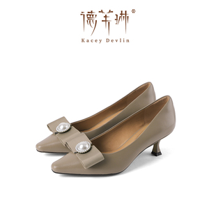 鹿皮小香風(fēng)珍珠高跟鞋 德芙琳正品 2025年新款 清倉(cāng)價(jià) 小香風(fēng)女鞋