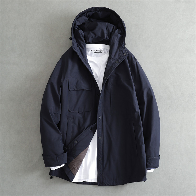 冬季 羽绒服风衣男 薄款白鸭绒保暖外套 日系连帽休闲