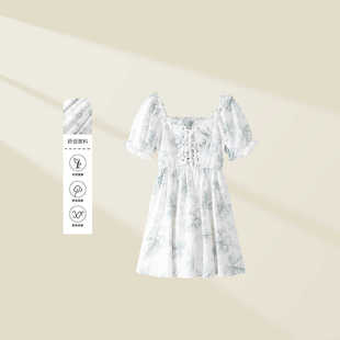 2024夏季超人气新款小清新碎花连衣裙法式初恋小个子收腰泡泡袖