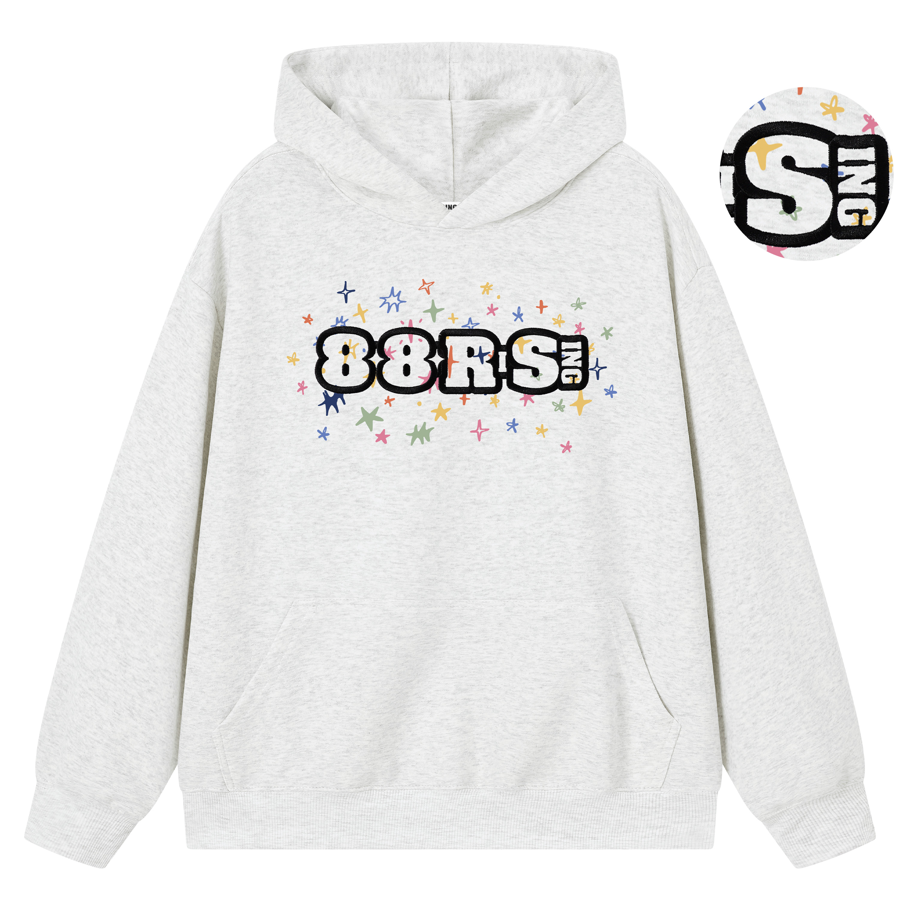 88rising美式学院创意字母刺绣LOGO彩虹星星图案印花情侣连帽卫衣