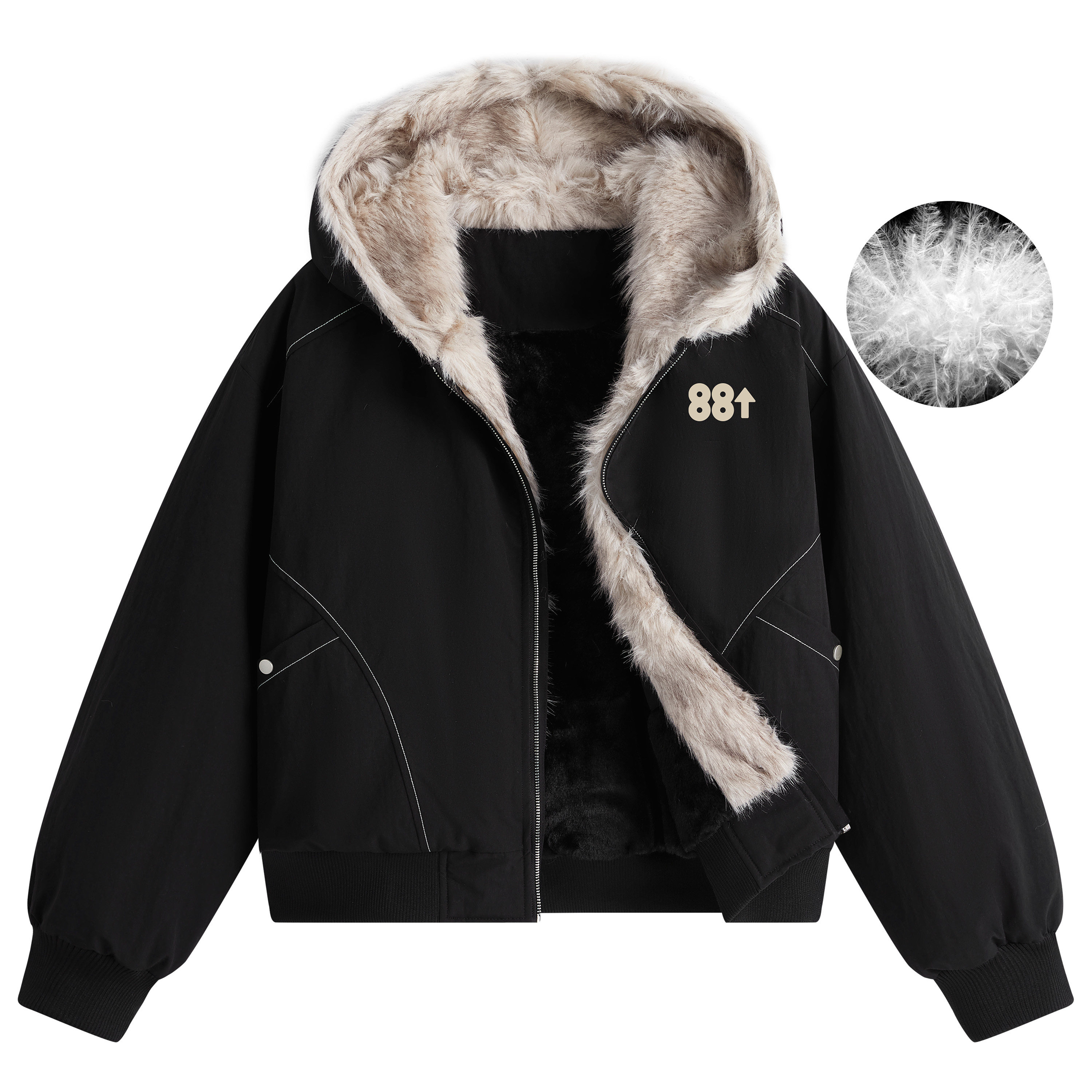 88rising 美式高街加绒加厚外套立体logo飞行狼王座山雕羽绒服