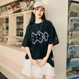 88rising黑胶唱片系列 双重锁链万针Logo刺绣复古重磅水洗短袖T恤