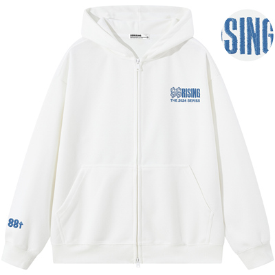 88rising 纯色基础款字母刺绣Logo宽松休闲连帽开卫衣 男女同款