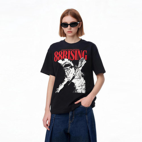 88rising美式街头字母印花涂鸦潮牌短袖T恤男女夏季宽松百搭休闲