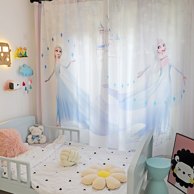 冰雪奇缘儿童房女孩卧室粉色少女公主爱莎飘窗短款窗帘遮光免打孔