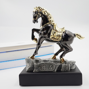 飞马踏石合金摆件黑色中号踏石马党员礼品办公室院校定制创意礼品
