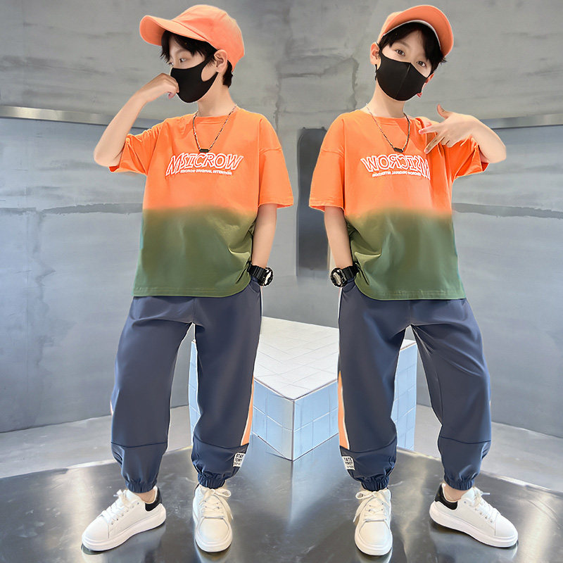 8岁男大童夏季休闲运动套装9中大童10男孩夏装渐变色短袖两件套15
