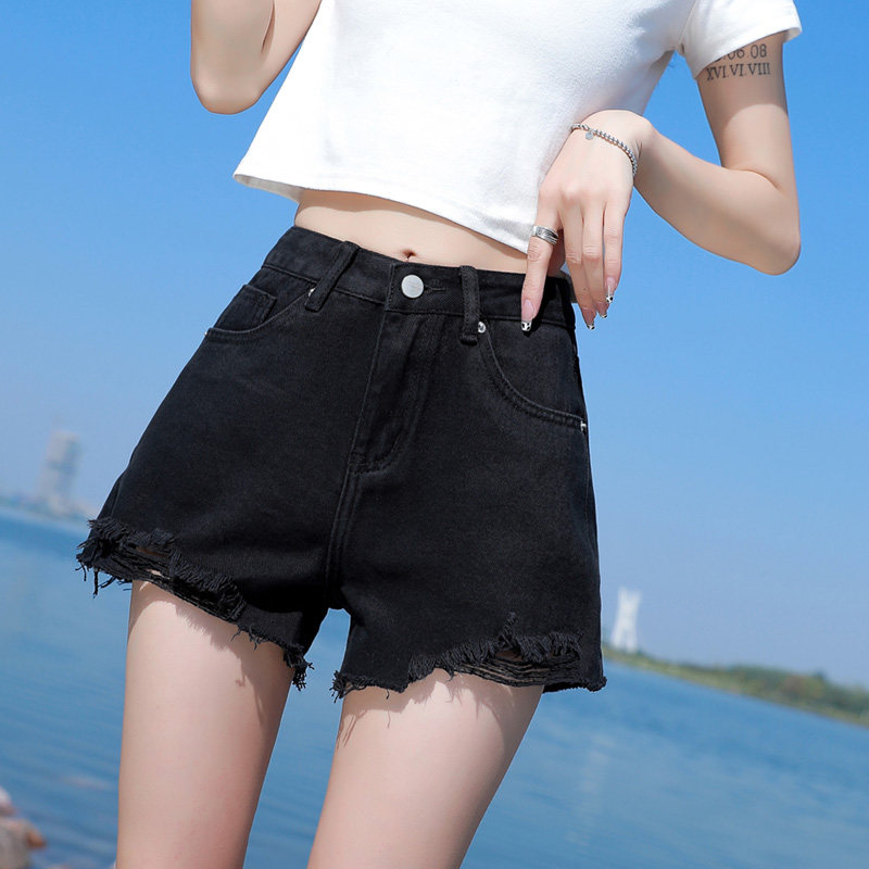 黑色高腰牛仔短裤女夏季