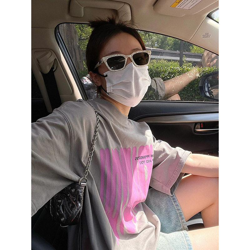 短袖T恤女夏季新款美式复古洋气减龄宽松中长款上衣MX3108