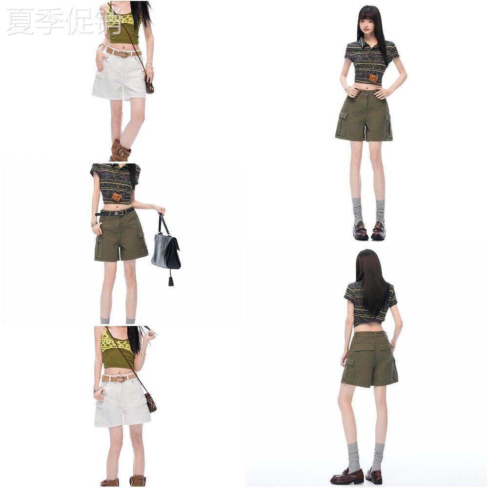 美式军绿色休闲工装短裤女夏季新款辣妹设计感宽松显瘦A字三分裤