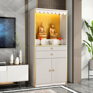 佛龛白色经济型佛柜立柜带门观音神台供桌家用财神柜实木新中式