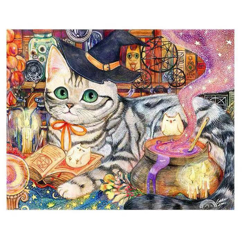 新款印花正品dmc十字绣纯棉线客厅书房餐厅现代卡通动物 魔法猫咪