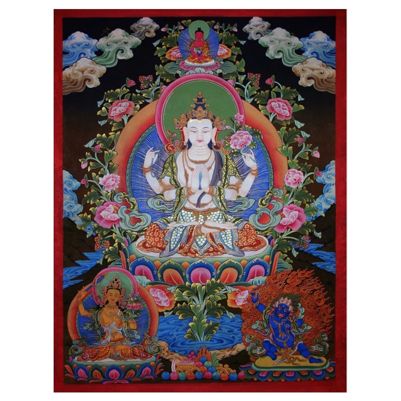 新款精准印花正品DMC纯棉 十字绣客厅玄关佛堂人物画唐卡四臂观音