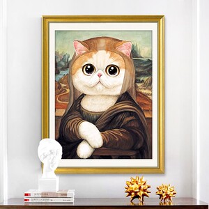 新款精准印花正品DMC十字绣套件客厅书房儿童房萌宠猫 蒙娜丽莎猫