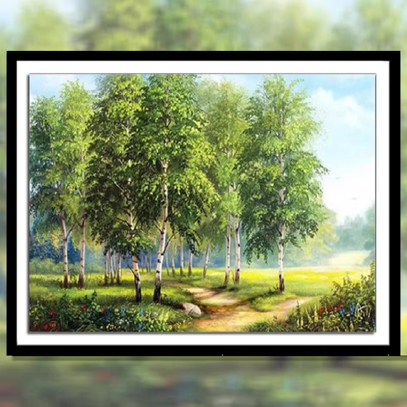 新款精准印花正品DMC十字绣套件 卧室餐厅书房田园风景画小树林