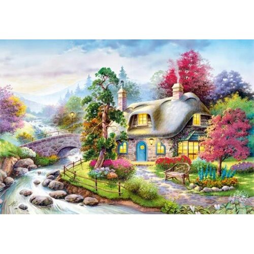 新款精准印花正品DMC十字绣客厅卧室餐厅 风景画清新田园森林小屋