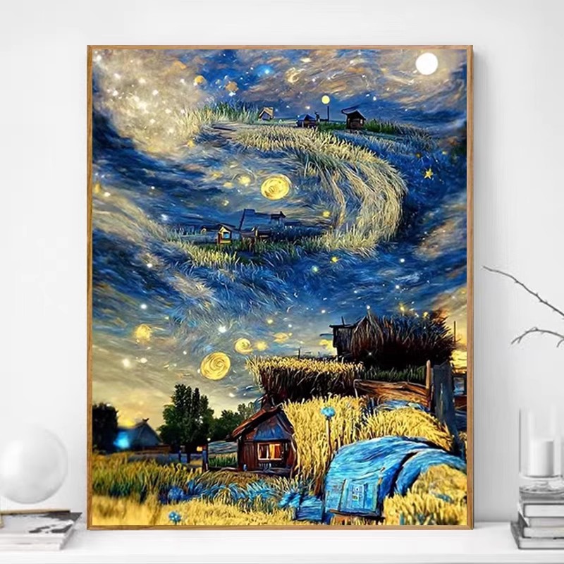 新款 印花 正品DMC十字绣客厅餐厅玄关欧式风景梵高星空麦田2