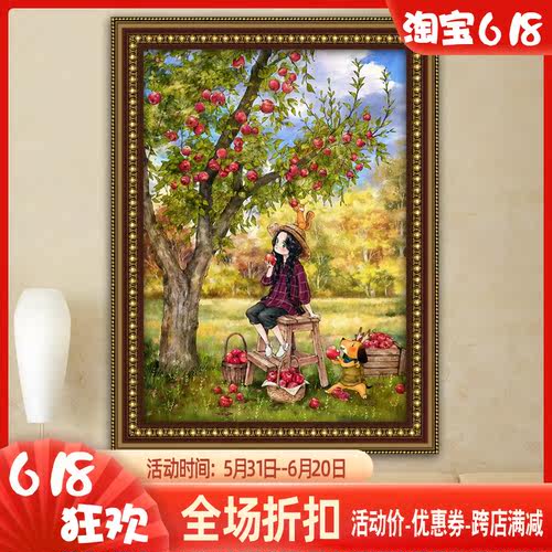 精准风印花法国儿童油画十字绣