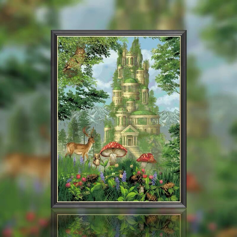 新款精准印花正品DMC十字绣客厅欧式风景画 HAE梦幻之城 绿色城堡