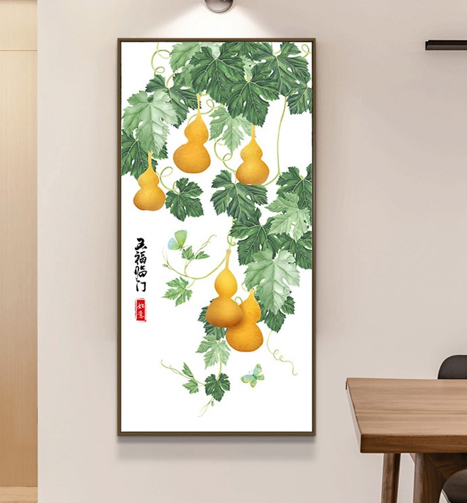 印花玄关走廊竖版招财葫芦十字绣