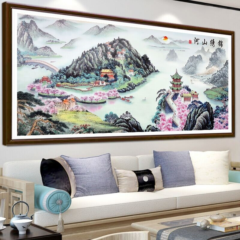 新款印花正品山水招财十字绣客厅