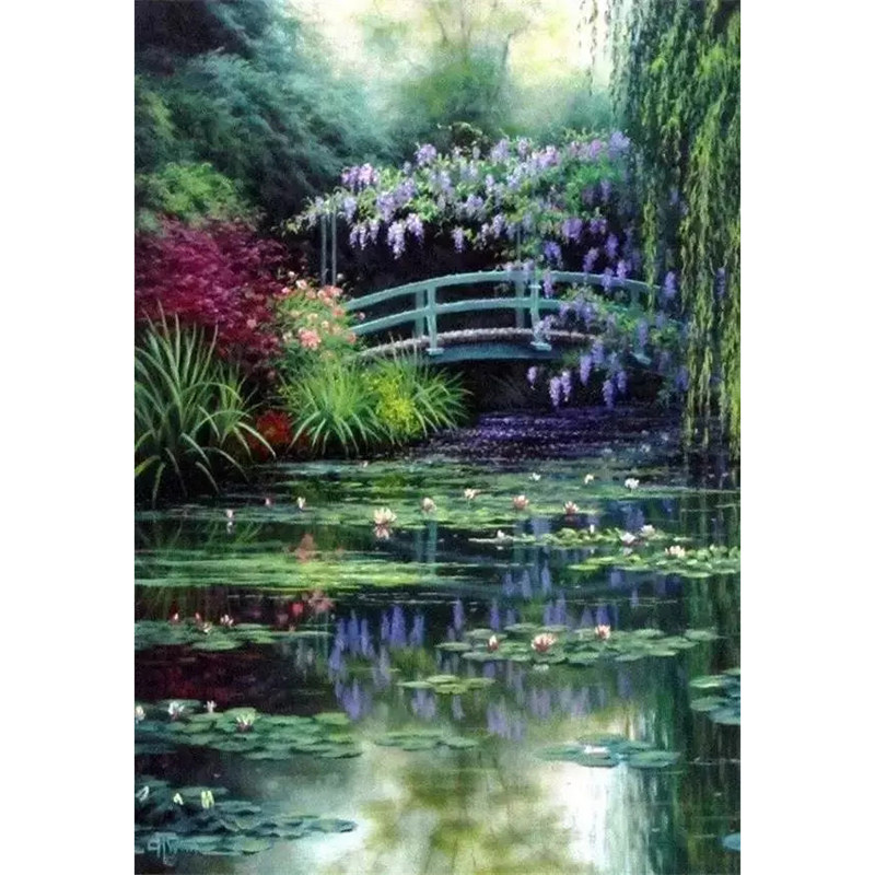 新款印花正品DMC十字绣 客厅玄关竖版欧式风景油画名画 莫奈睡莲