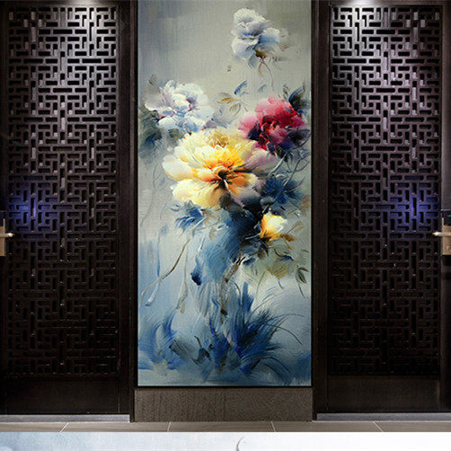 印花正品DMC十字绣线绣客厅玄关走廊装饰油画 竖版花卉牡丹花飞舞