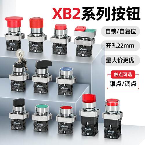 XB2按钮开关银点蘑菇二档急停