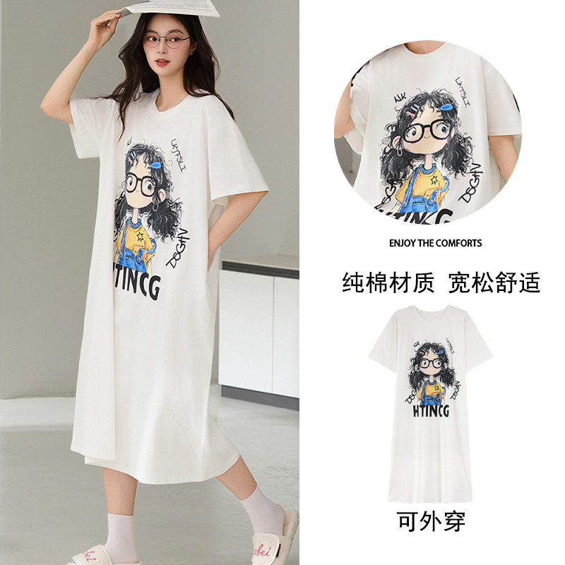 睡裙女款纯棉夏季2026年新款夏款休闲女士短袖唯美宽松长款睡衣