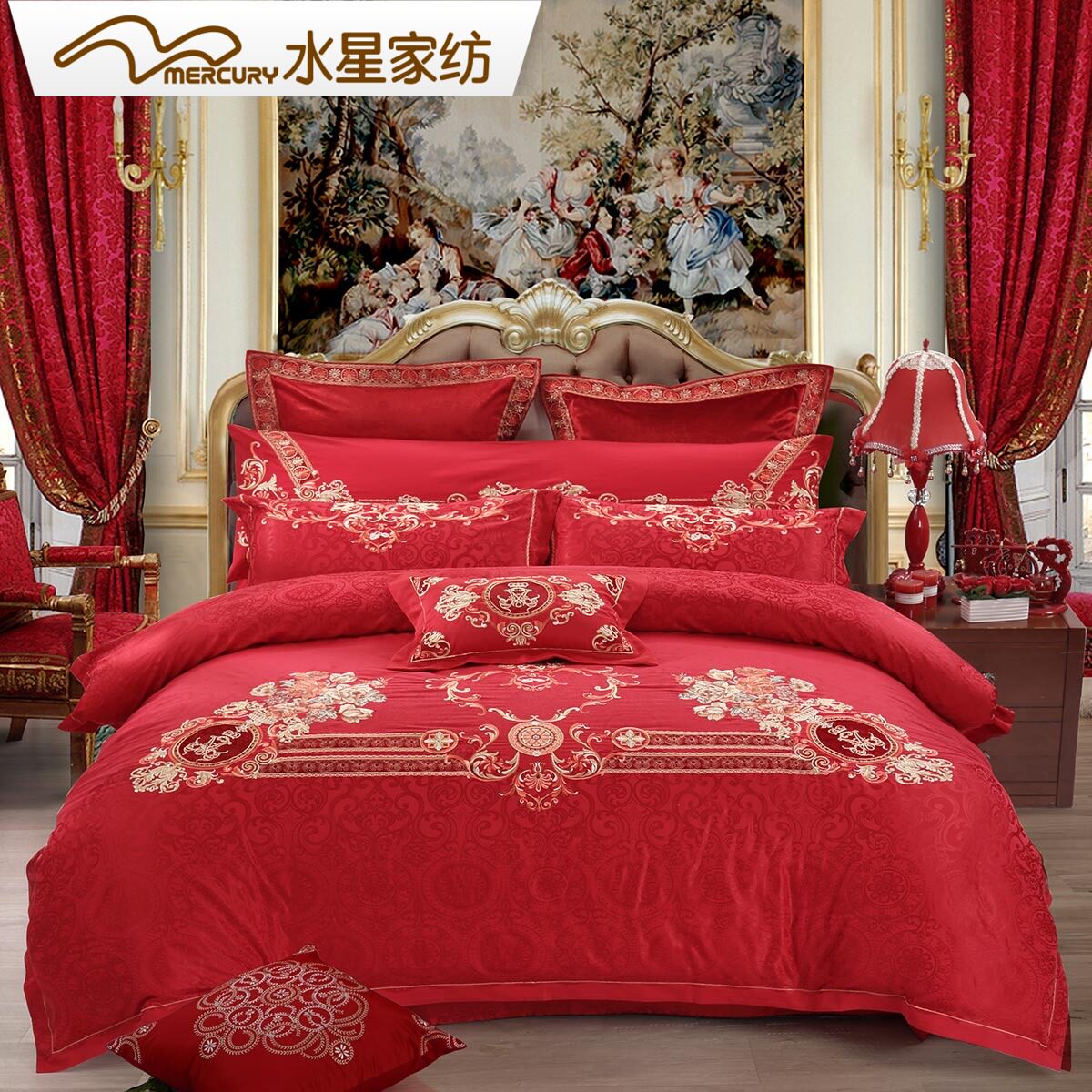 水星家纺婚庆大红提花九件套结婚套件喜庆定制幸福喜庆婚事在类目 床上用品, 床品套件, 婚庆床品套件中 - 来自Buy2taobao.com提供专业的淘宝代购服务