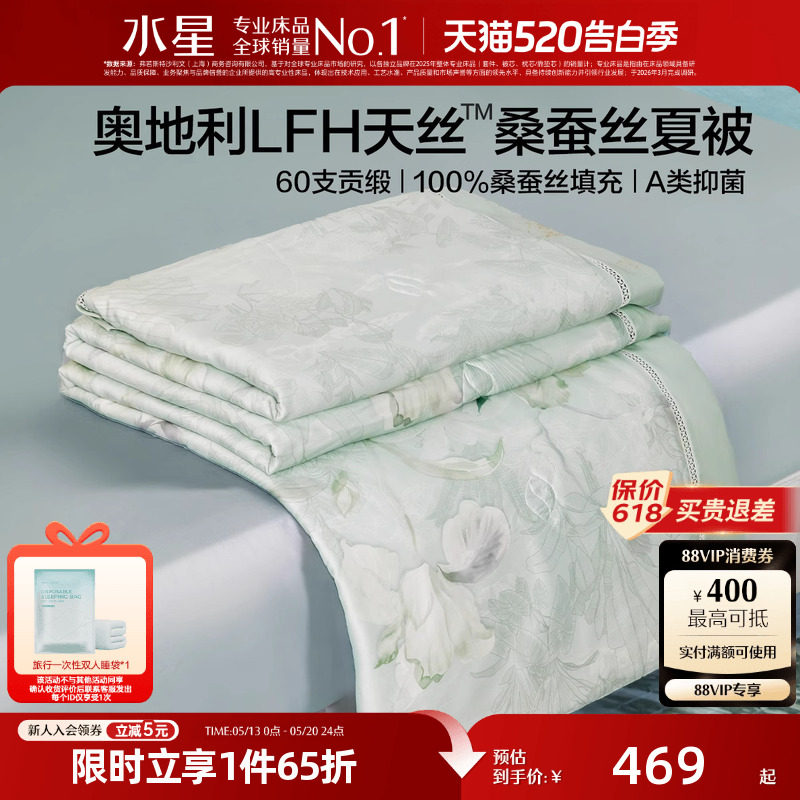 水星家纺桑蚕丝夏凉被LFH天丝™莱赛尔空调被A类抑菌可水洗薄被子