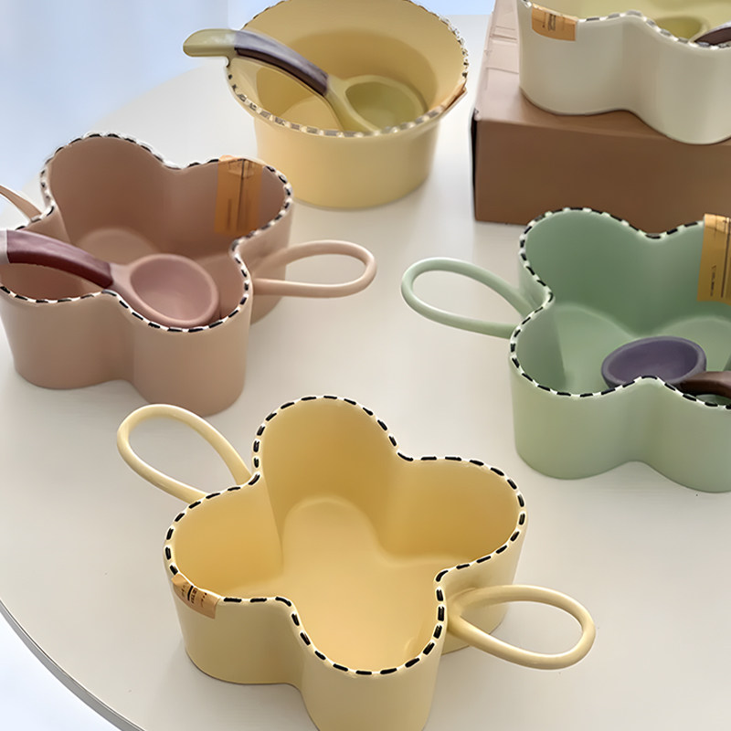 双耳碗稀奇古怪带把泡汤面碗陶瓷奶油风不规则餐具沙拉水果盆防烫,餐饮具,碗,淘宝优惠券,粉丝福利购,淘宝优惠卷