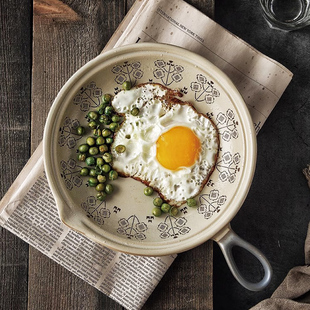 单手柄微波炉砂锅热饭菜一人食牛排可明火耐高温早餐平底焗饭盘子