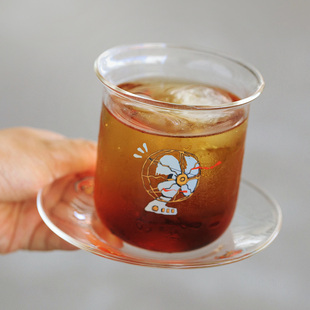 原创情侣款玻璃咖啡杯碟套装果汁饮料柠檬品茗清茶夏天冰淇淋水杯