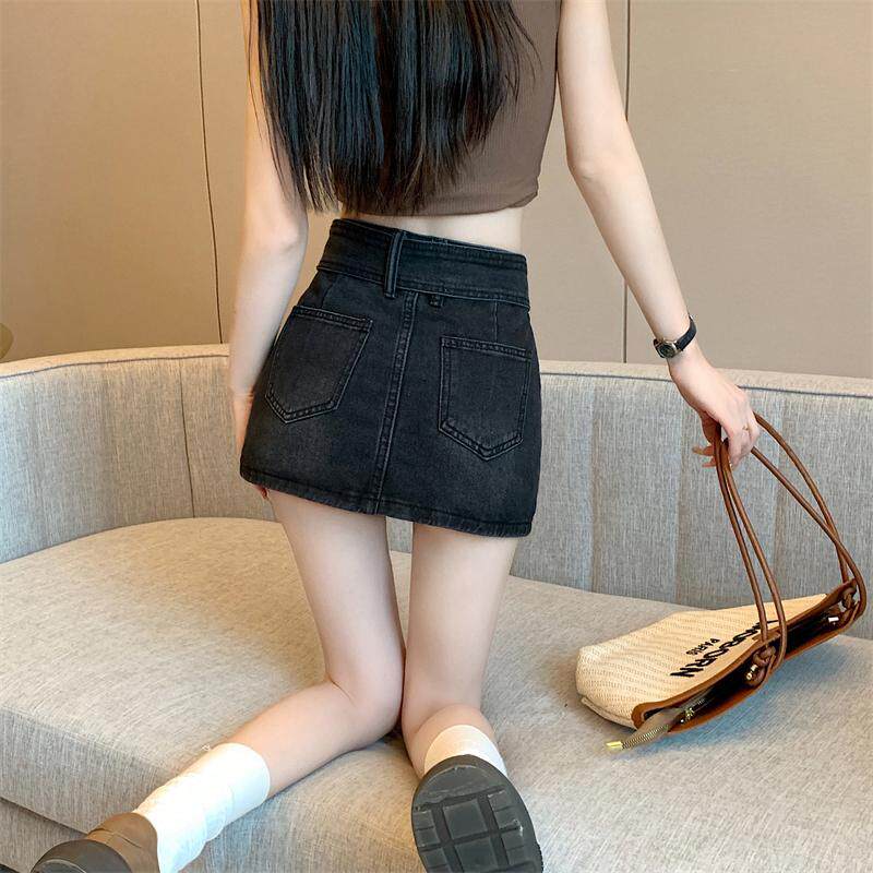 黑灰色牛仔半身裙女高腰港风辣妹裙裤大码显瘦包臀夏季新款短裙子