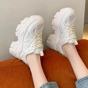2023夏季新款厚底透气单里松糕老爹鞋运动超高跟小猫腿小白鞋女鞋