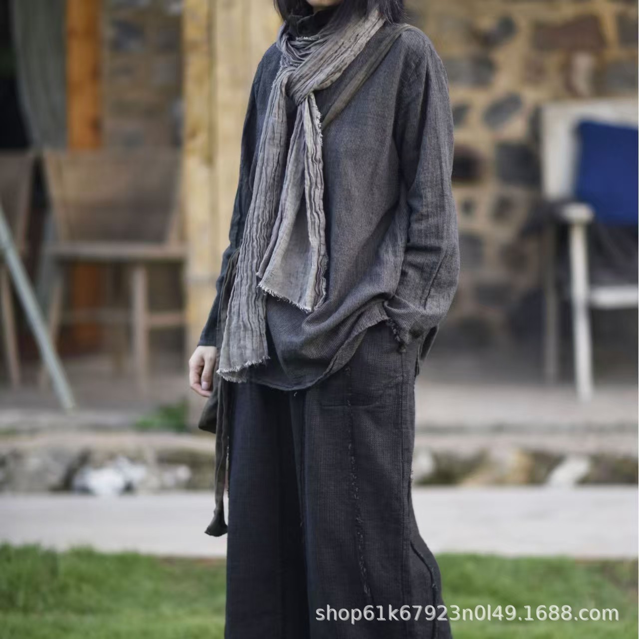 褶皱水洗做旧男女穿搭长围巾舒适