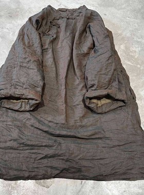 SN259砂洗亚麻偏襟盘扣宽松休闲中长款文艺复古新款棉衣长袍棉袍