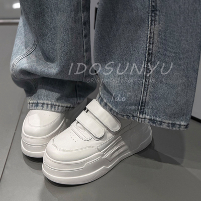 春季厚底增高魔术贴小白鞋女