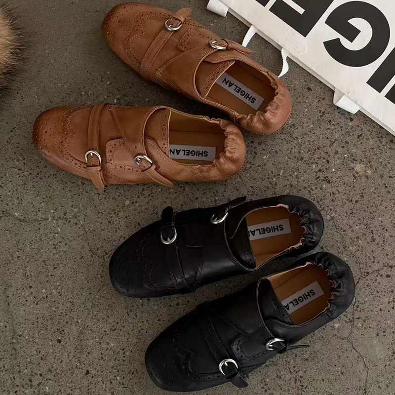 诗歌兰复古风布洛克鞋女2026春款真皮平底皮带扣百搭玛丽珍小皮鞋,女鞋,牛津鞋/布洛克鞋/德比鞋,淘宝优惠券,粉丝福利购,淘宝优惠卷