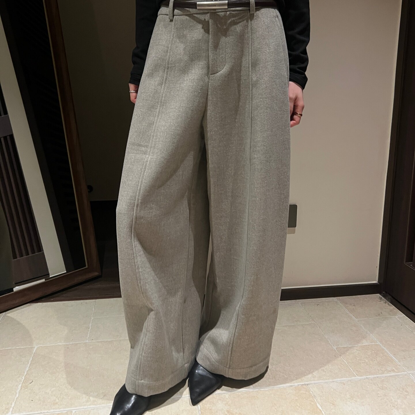 欧洲站毛呢阔腿裤女西装长裤