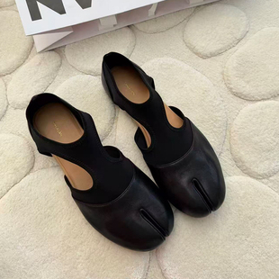 诗歌兰女鞋2026春季新款时尚百搭真皮分趾鞋平底浅口一脚蹬懒人鞋