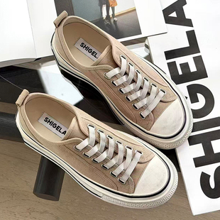 诗歌兰厚底增高帆布鞋女ins潮2026新款舒适百搭系带运动休闲板鞋