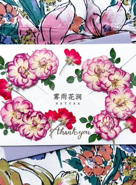 粉双色玫瑰干花标本创意手工相框画植物书签手工押花明信片diy