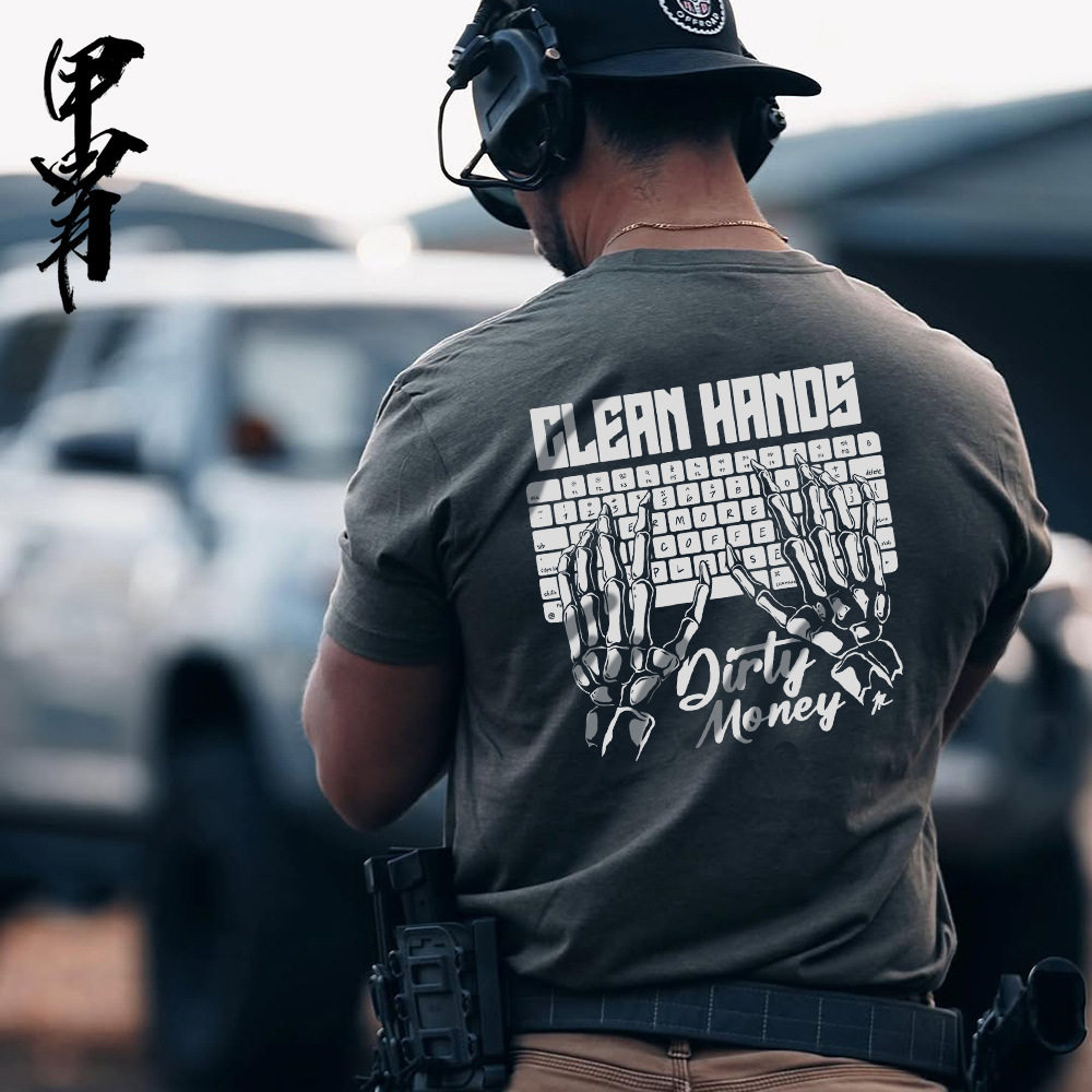 给前线的密信印花主题 甲胄夏季新品军事风圆领短袖T恤硬汉服装