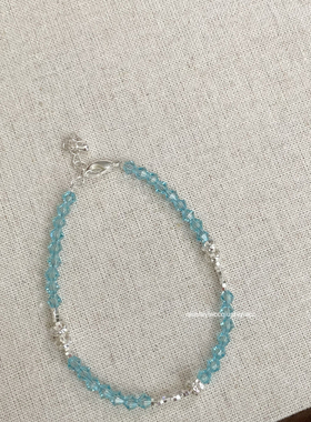 秋十一Acc 夏日碎碎冰蓝色珠珠碎银子手链