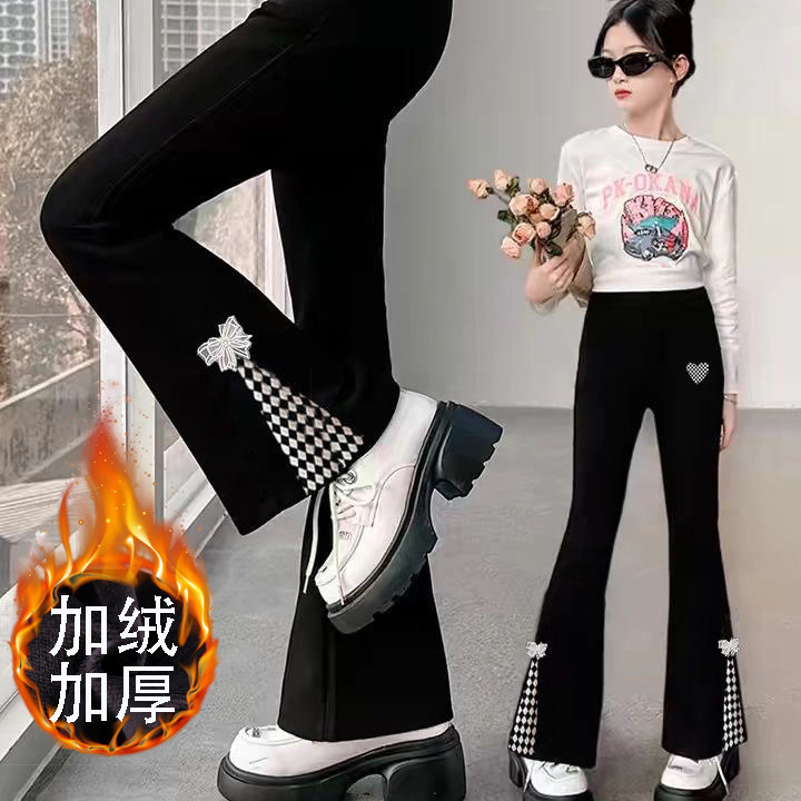 女童裤子冬2025新款秋冬外穿加厚一体绒时髦喇叭裤小女孩阔腿黑裤,童装/婴儿装/亲子装,裤子,淘宝优惠券,粉丝福利购,淘宝优惠卷
